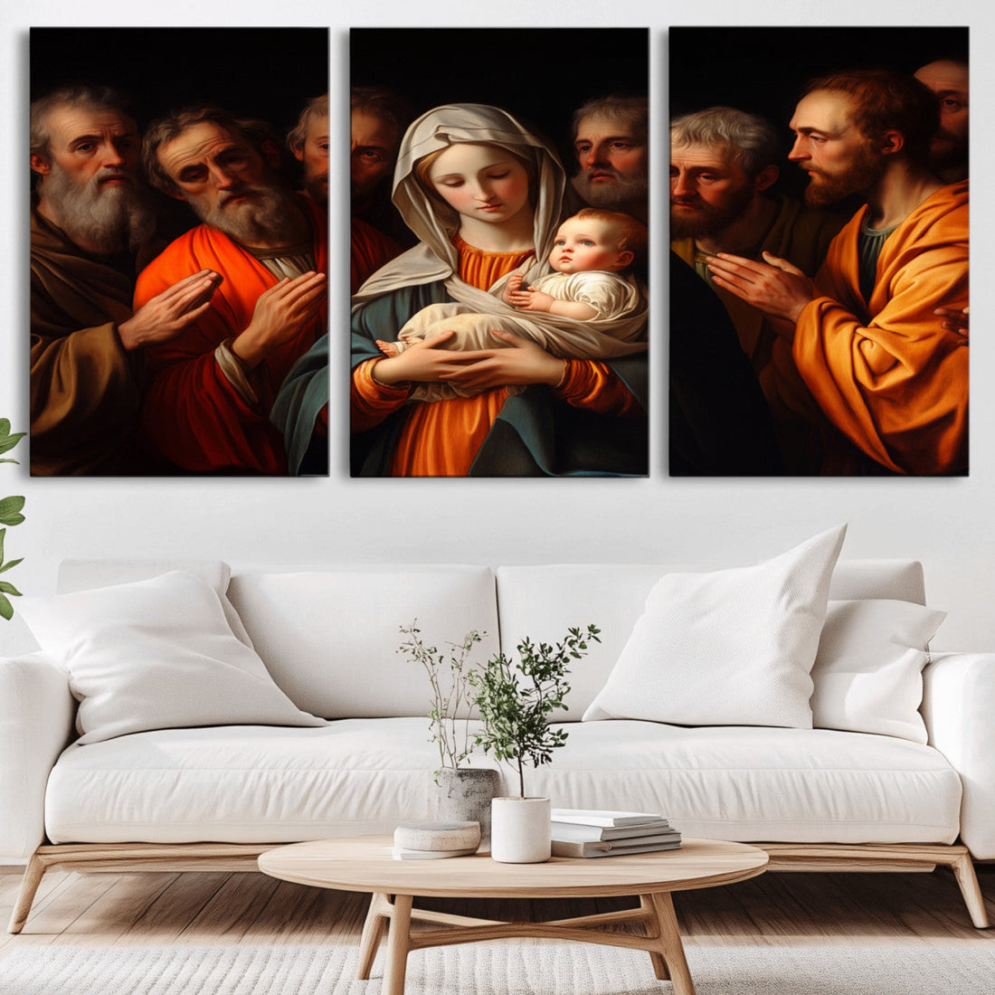 Religious Canvas Wall Art Print - Madonna and Child with Apostles - Classic Christian Artwork