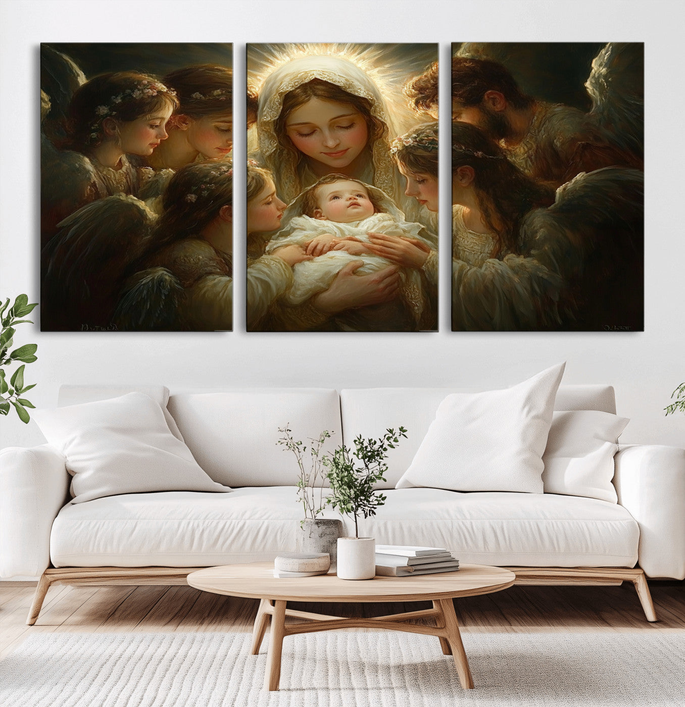 MGV-CV-60X30-3P - Mary Jesus Canvas Wall Art Print - Madonna and Child with Apostles Art Print - Classic Christian