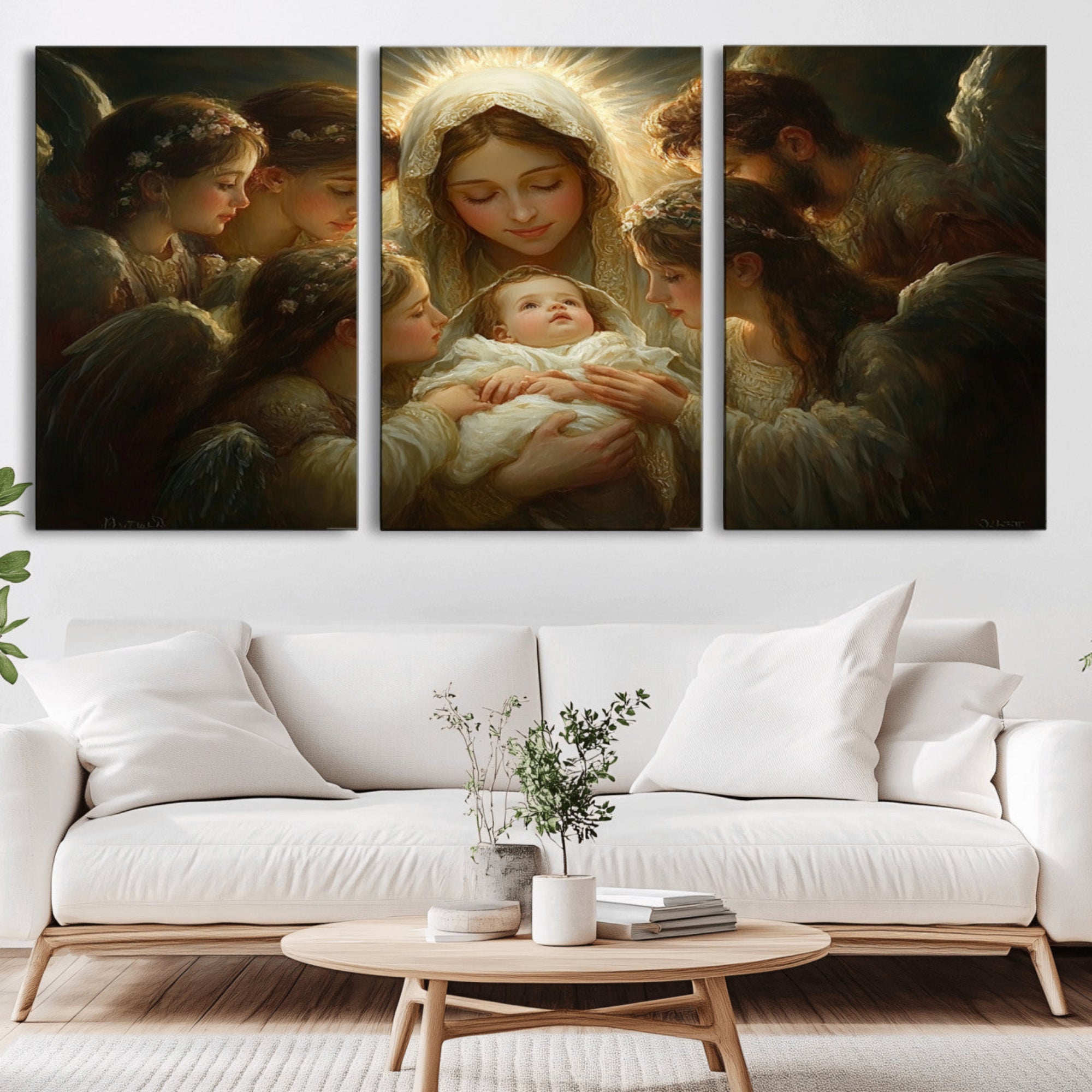 -Mary Jesus Canvas Wall Art Print - Madonna and Child with Apostles Art Print - Classic Christian