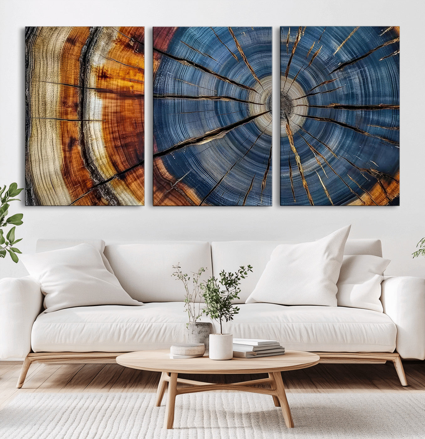 MGV-CV-60X30-3P - Abstract Tree Rings Canvas Wall Art - Wood Grain Canvas Print - Nature-Inspired Modern Wood Grain