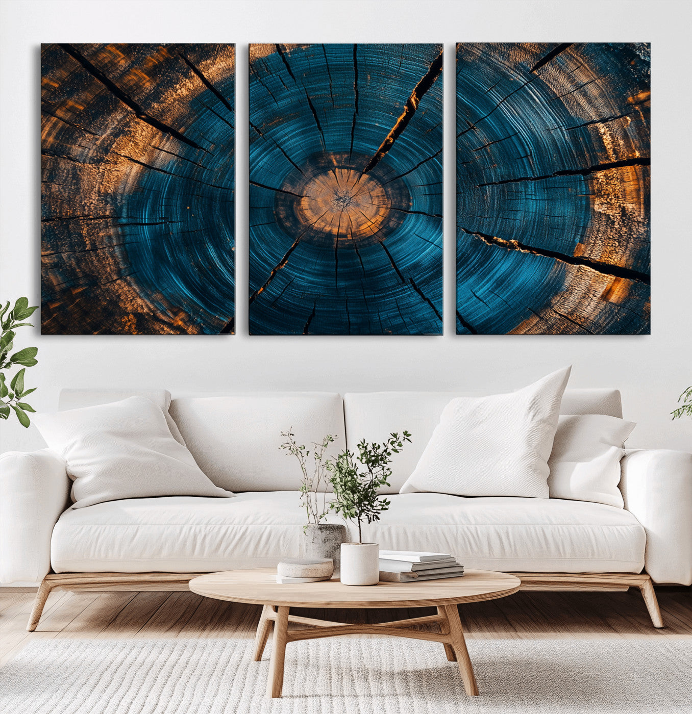 MGV-CV-60X30-3P - Abstract Tree Rings Wall Art Canvas Print - Wood Grain Rings Artwork Print - Nature Woodland Modern