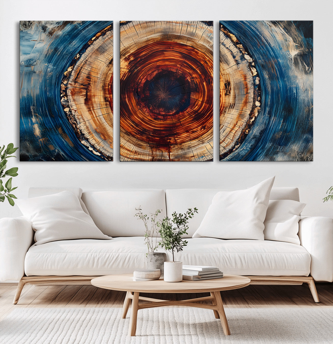MGV-CV-60X30-3P - Abstract Framed Tree Rings Wall Decor, Wood Grain Rings Artwork Print, Nature Woodland Modern Wall