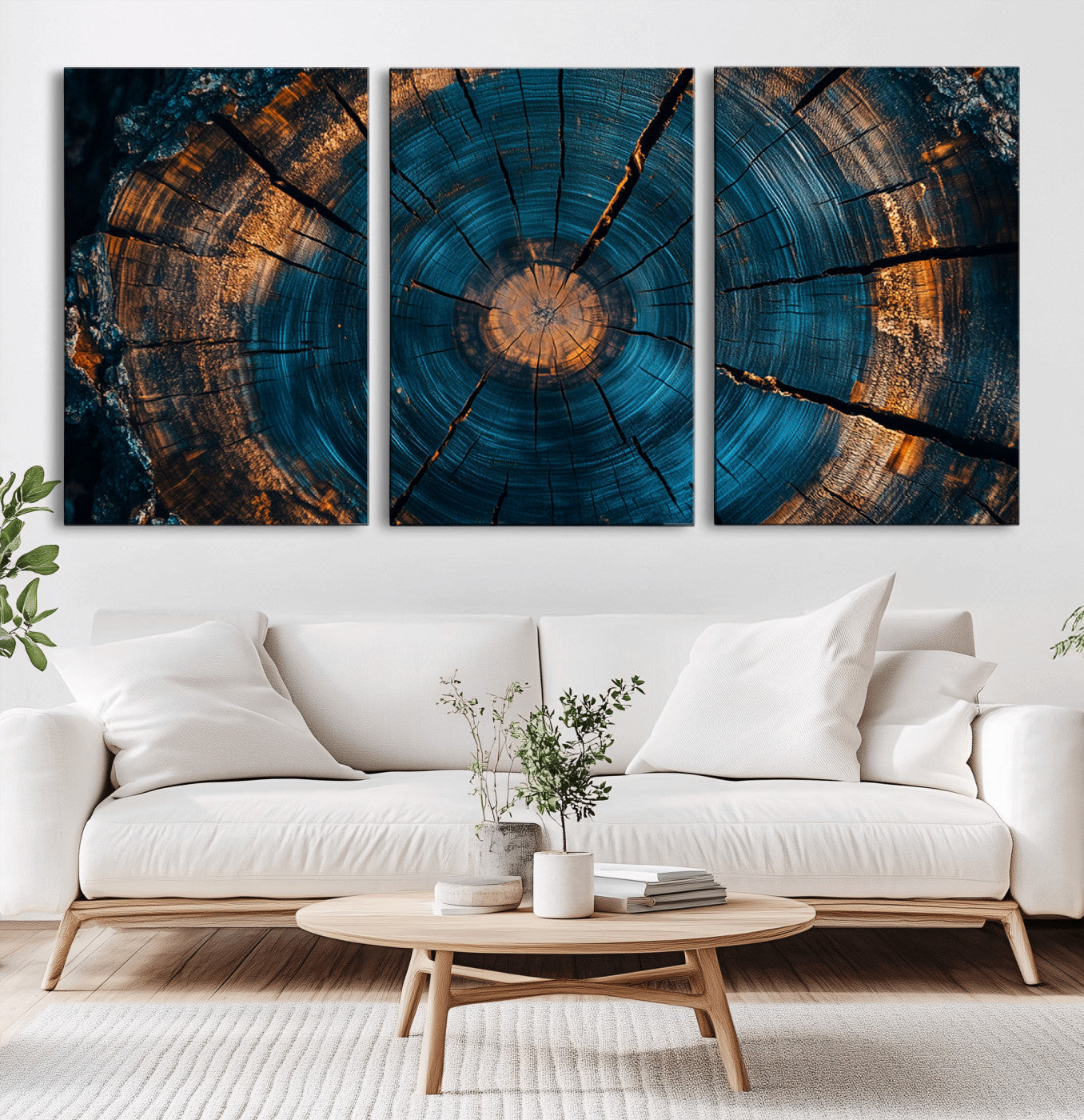 MGV-CV-60X30-3P - Farmhouse Wall Art - Abstract Tree Rings Canvas Wall Art Print, Framed Wood Grain Rings Artwork