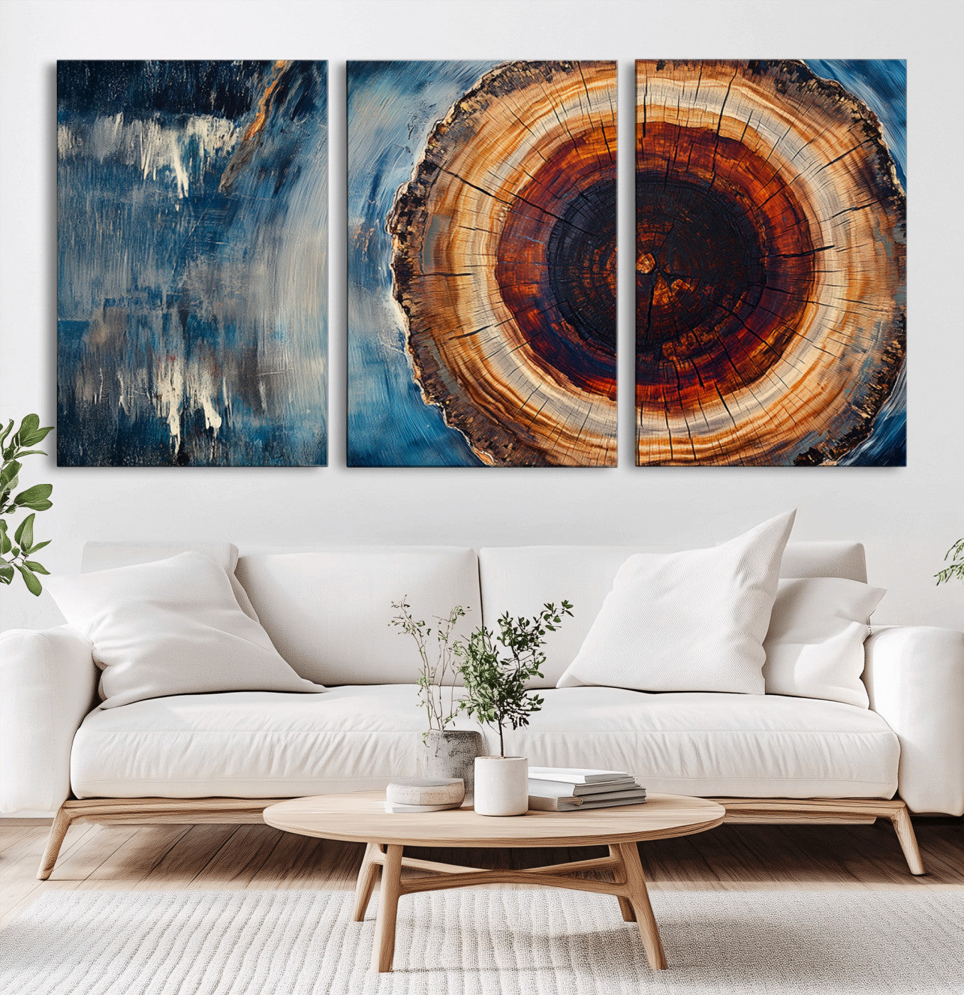 MGV-CV-60X30-3P - Abstract Tree Rings Wall Art Canvas Print - Wood Grain Rings Canvas Print - Nature Woodland Wall