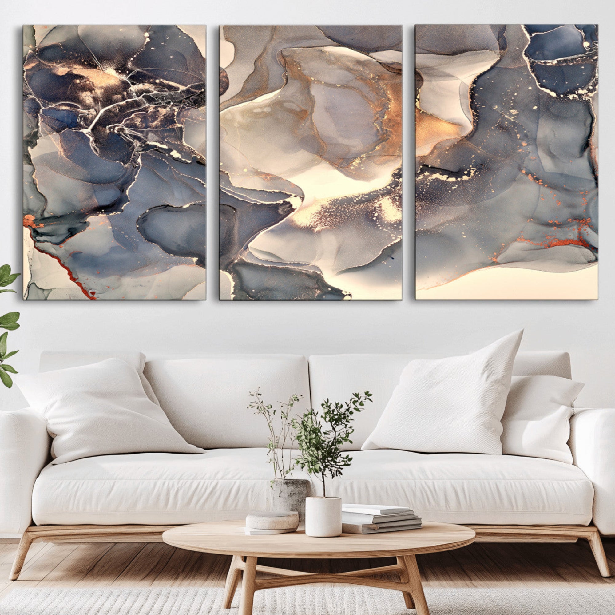 18202-MGV-CV-36X24-Abstract Blue and Gold Wall Art - Fluid Ink Artwork - Modern Luxury Wall Decor for Contemporary