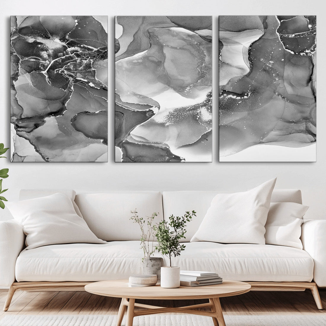 Black White Abstract Canvas Wall Art - Fluid Ink Artwork - Modern Luxury Wall Decor