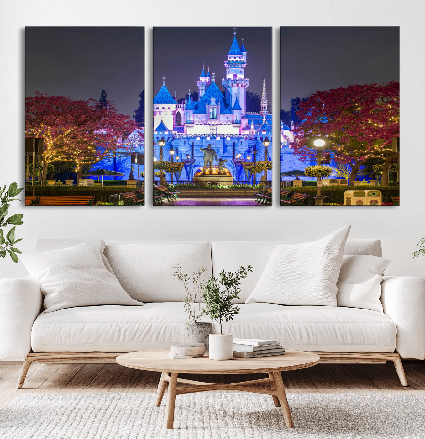MGV-CV-60X30-3P - Large Disney Castle Wall Art Canvas Print - Magic Kingdom Kids Room Decoration Disney World
