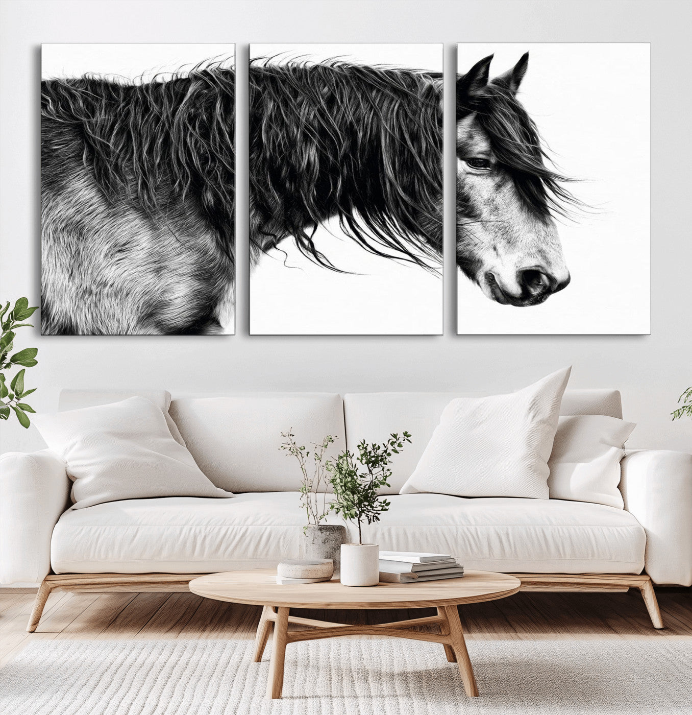 MGV-CV-60X30-3P - Black Horse Wall Art Canvas Print for Farmhouse Decor and Woodland Decoration
