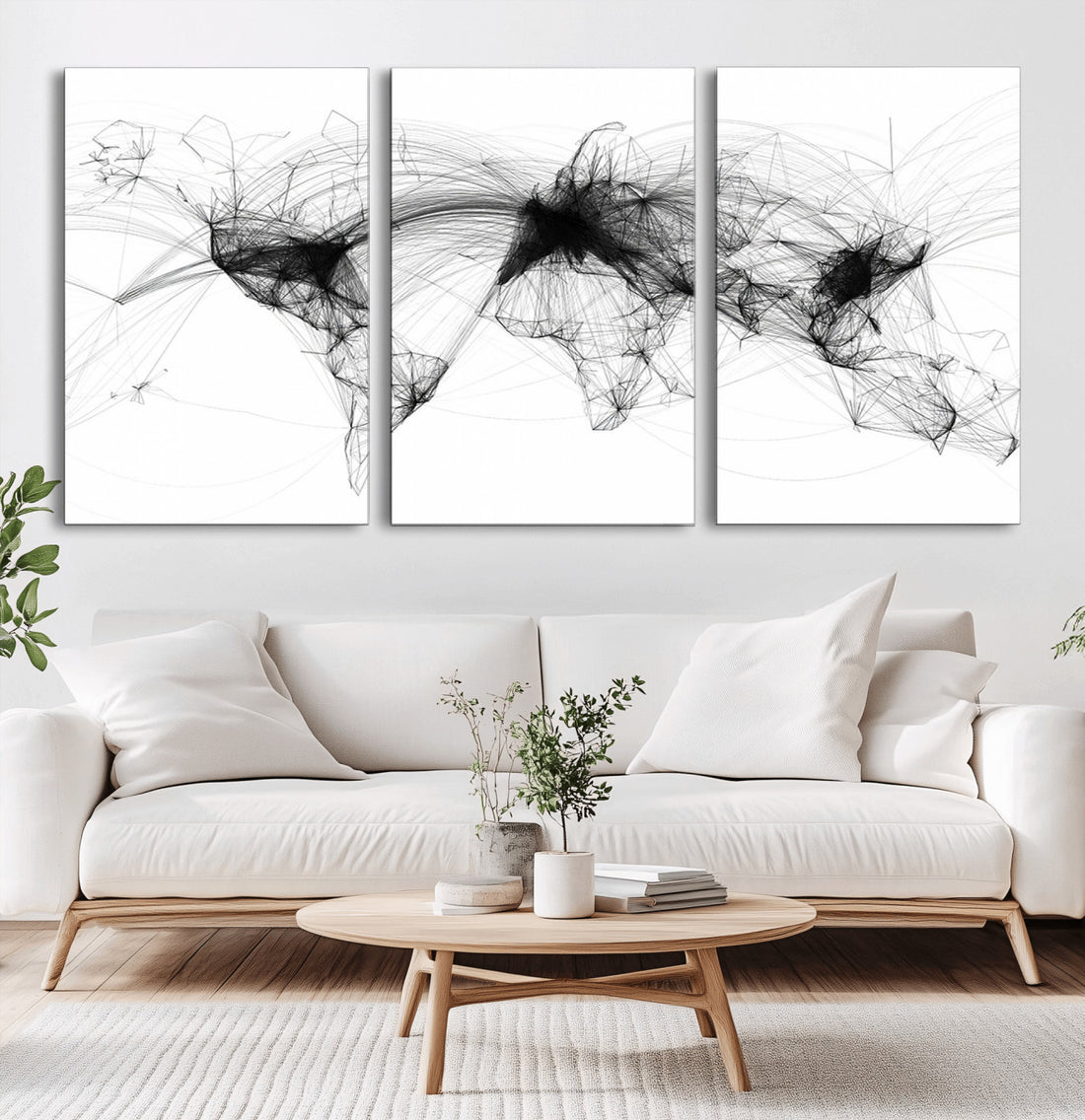 Abstract World Map Wall Art | Framed Geometric Line Canvas