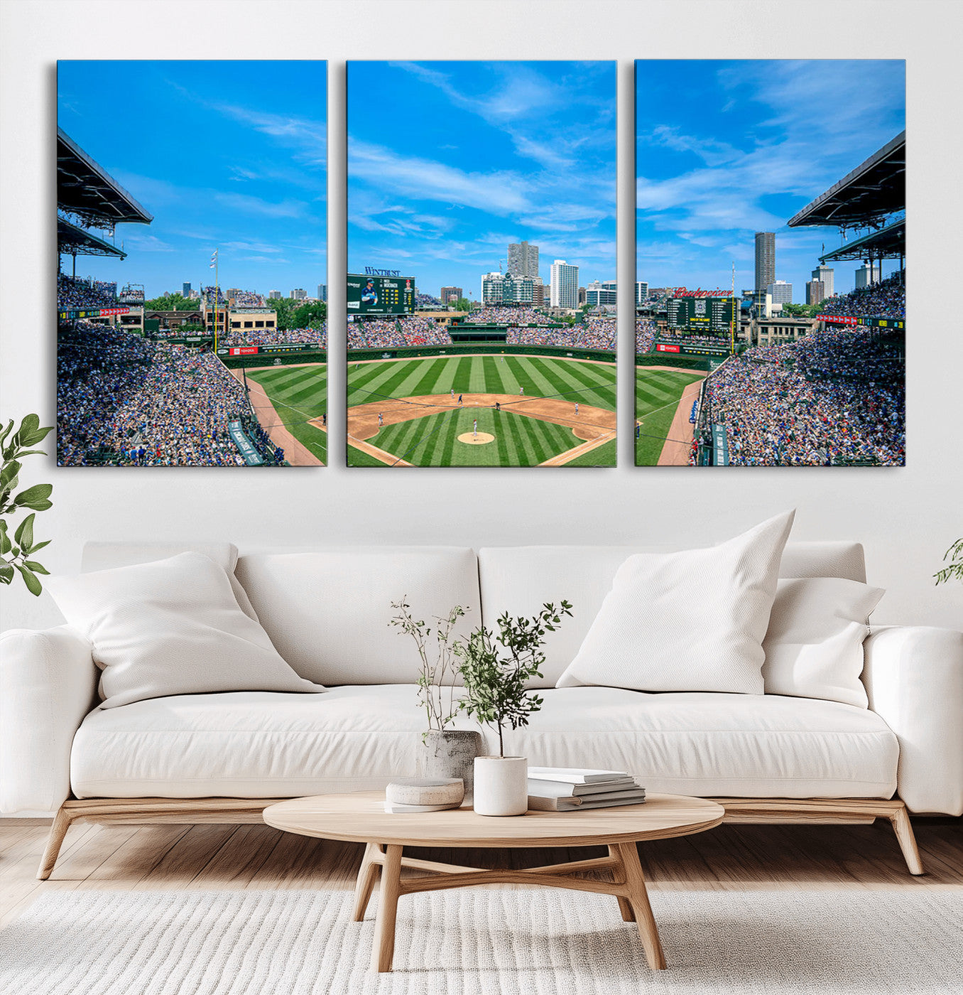 MGV-CV-60X30-3P - Wrigley Field Chicago Cubs Panoramic Art Multi Piece Canvas - Iconic Baseball Stadium Print for