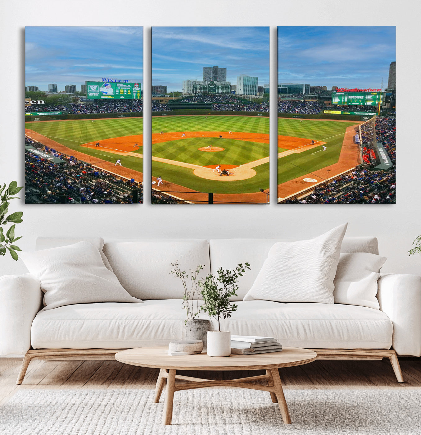 MGV-CV-60X30-3P - Wrigley Field Chicago Cubs Panoramic Multi Piece Canvas Wall Art - Iconic Baseball Stadium Print for