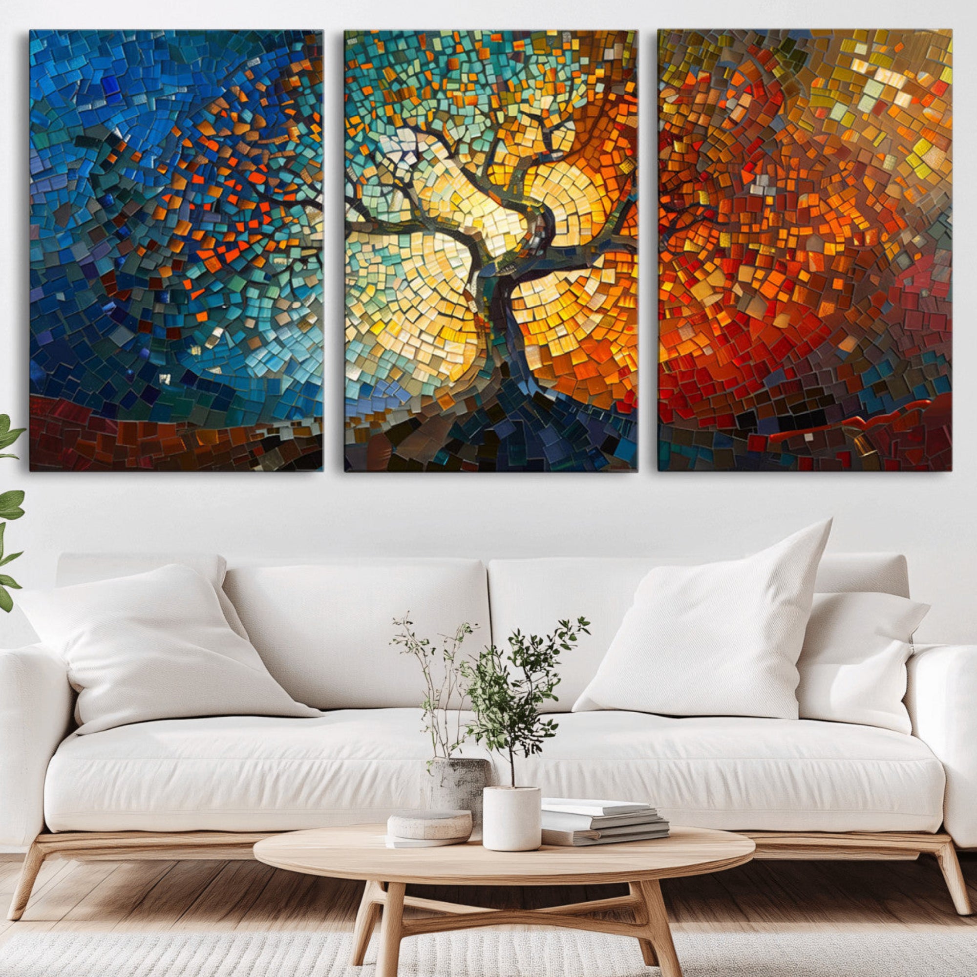 66056-MGV-CV-36X24-Yggdrasil Tree of Life Mosaic Stained Glass Wall Art Canvas, Yggdrasil Tree of Life Mosaic Canvas