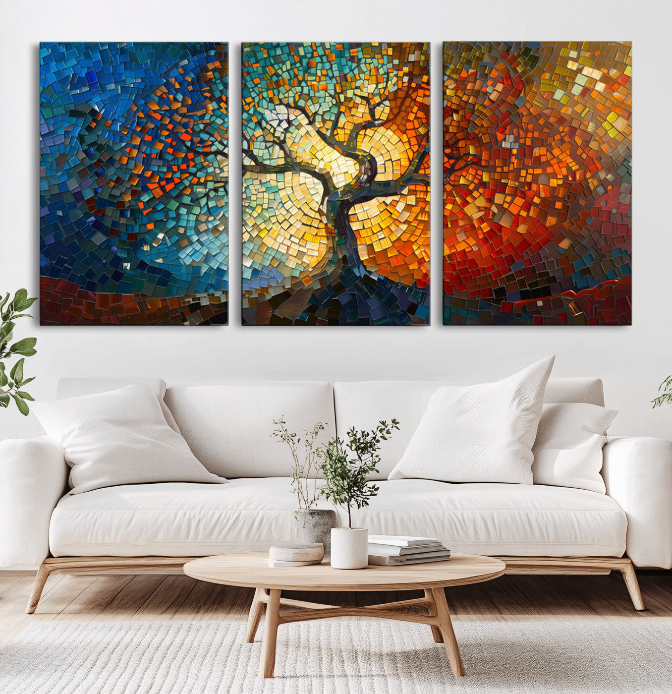 MGV-CV-60X30-3P - Mosaic Tree Canvas Wall Art Canvas Print – Vibrant Stained Glass-Inspired Tree of Life - Ready to