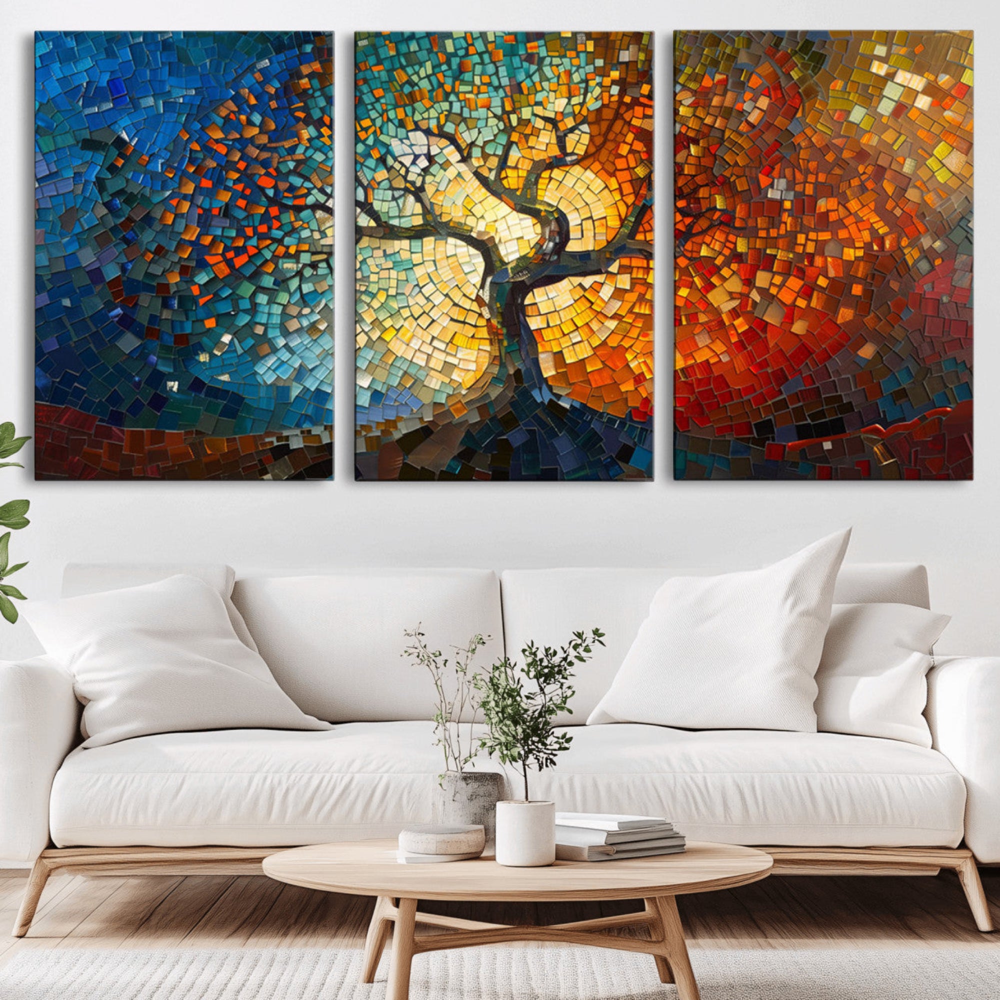66056-MGV-CV-36X24-Mosaic Tree Canvas Wall Art Canvas Print – Vibrant Stained Glass-Inspired Tree of Life - Ready to