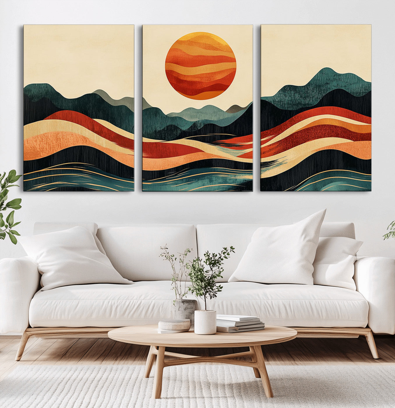 MGV-CV-60X30-3P - Mountain Triptych Wall Art - Western Nature Prints - Framed Boho Pine Tree Canvas for Log Cabin or