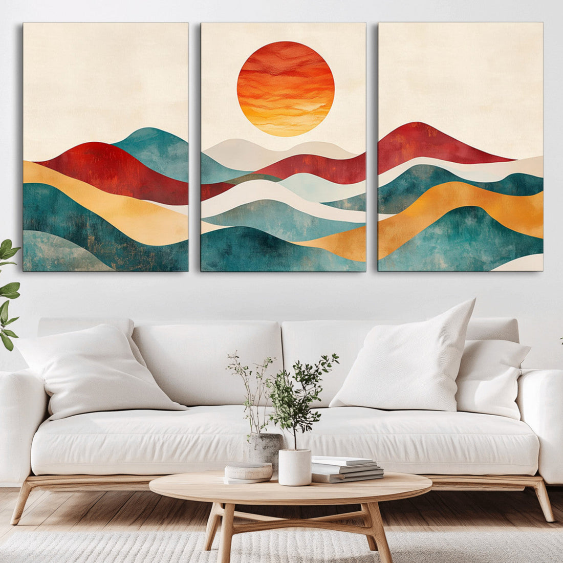 Southwest Mountain Wall Art Canvas Print | Boho Triptych Rustic Woodland Decor