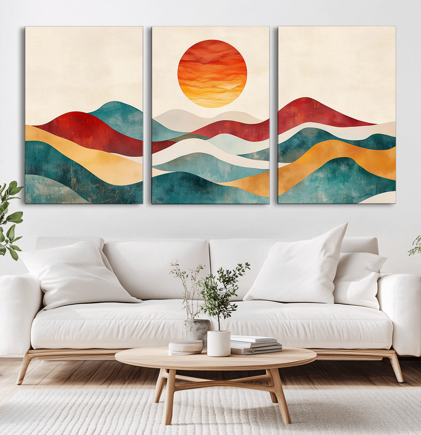 MGV-CV-60X30-3P - Southwest Mountain Canvas - Boho Triptych Wall Art - Rustic Woodland Nursery Decor - Abstract Nature
