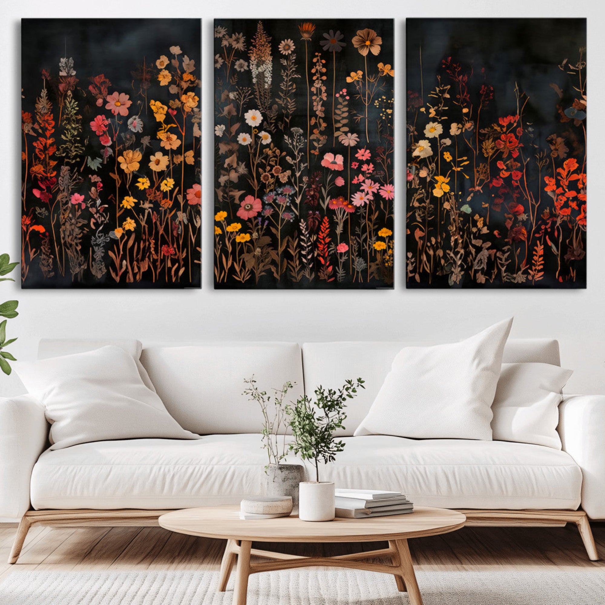 41653-MGV-CV-36X24-Dark Floral Canvas Wall Art - Moody Botanical Flower Print - Rustic Floral Wall Decor for Home -