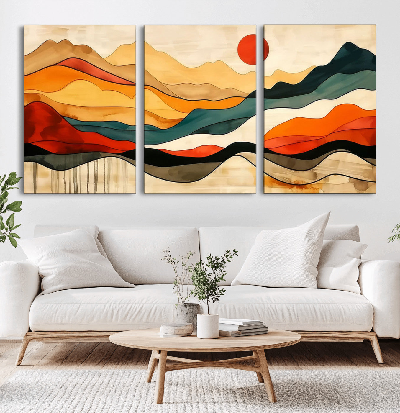 MGV-CV-60X30-3P - Mid Century Wall Art Print  - Abstract Woodland Print - Modern Art Panoramic Mountain Wall Art