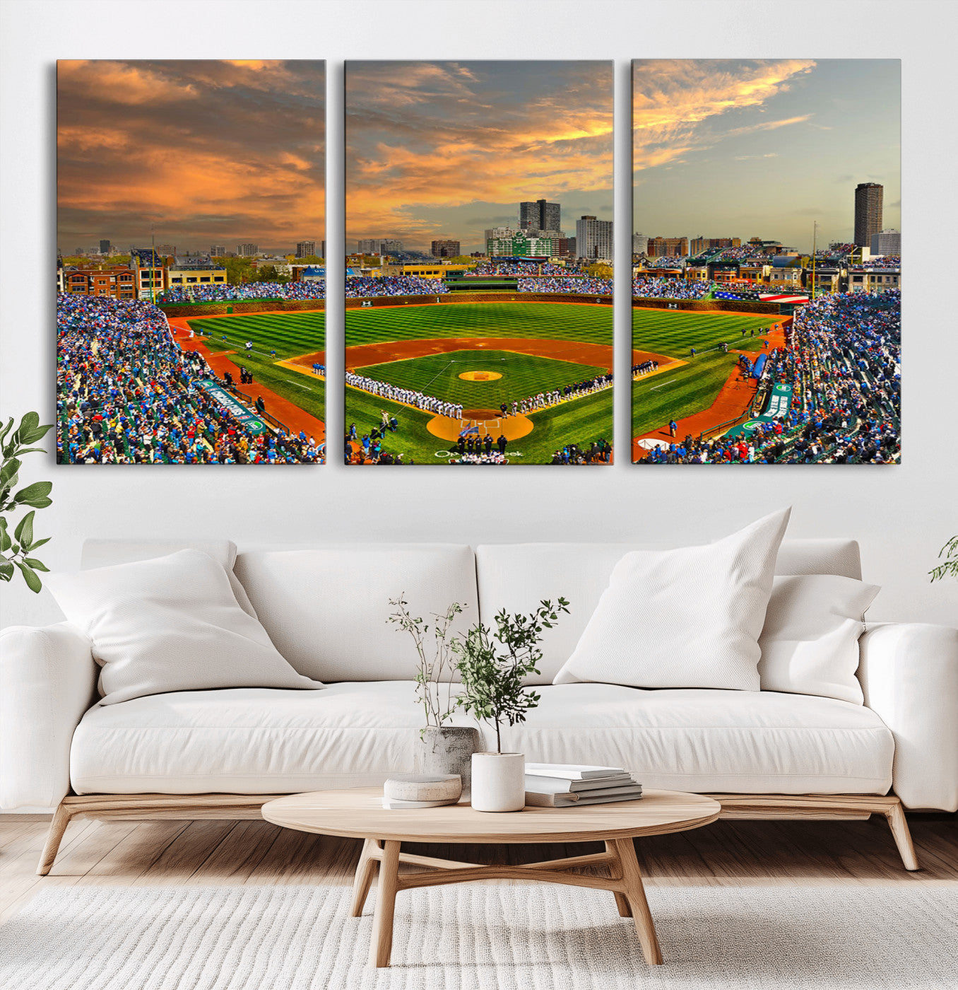 MGV-CV-60X30-3P - Chicago Wrigley Field Canvas Wall Art - Iconic Baseball Stadium Art Print - Wrigley Field Chicago
