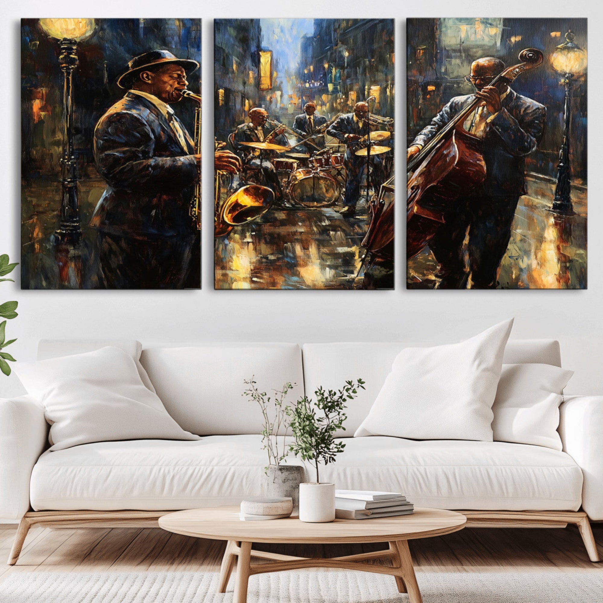 36990-MGV-CV-36X24-Jazz Canvas Wall Art Print - Abstract African American Music Art - Framed Posters for Living Room or