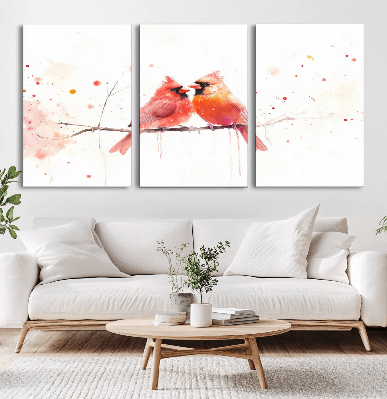 MGV-CV-60X30-3P - Cardinal Bird Canvas Wall Art - Male and Female Cardinal Print - Nature-Inspired Bird Wall Decor for