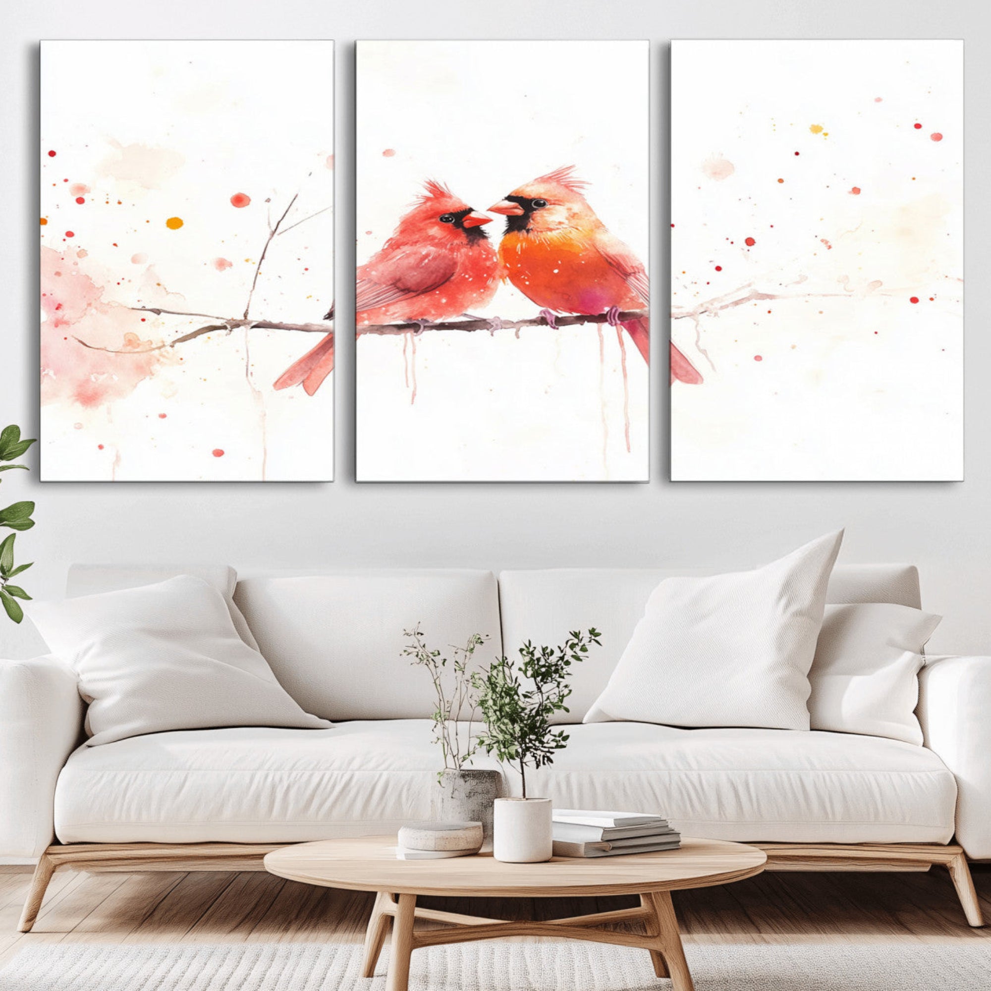 -Cardinal Bird Canvas Wall Art - Male and Female Cardinal Print - Nature-Inspired Bird Wall Decor for