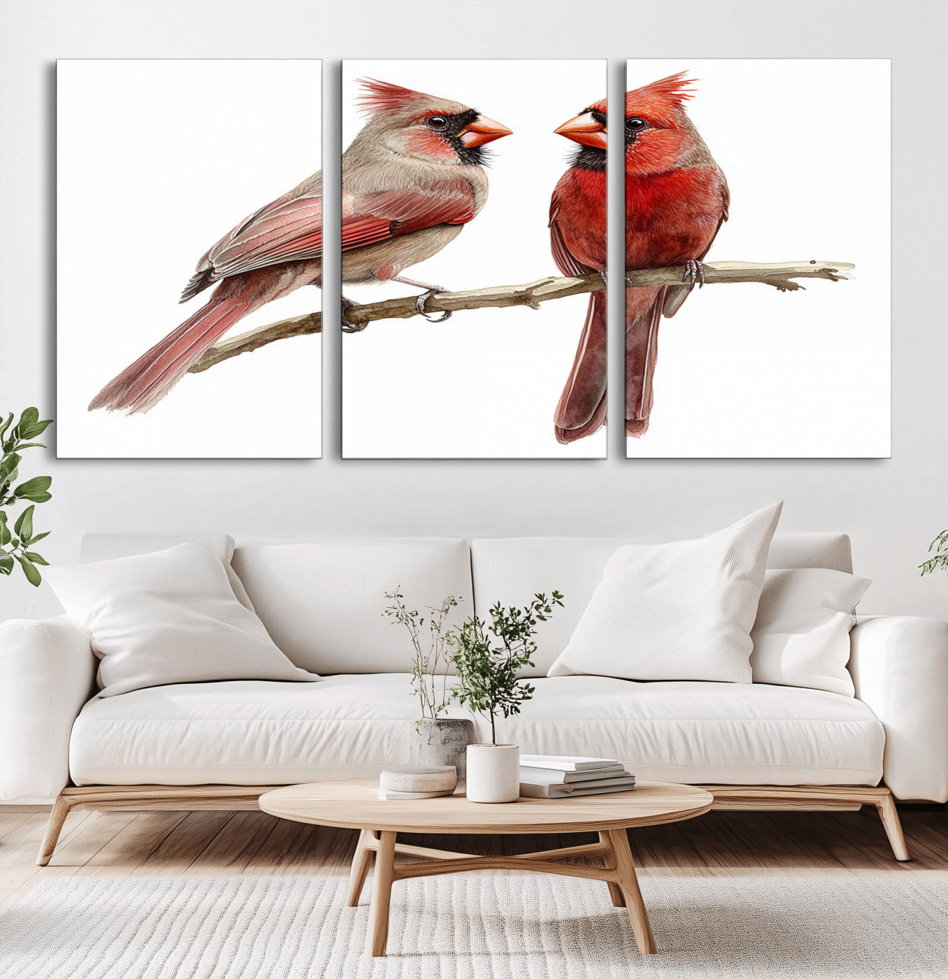 MGV-CV-60X30-3P - Cardinal Bird Canvas Wall Art - Male and Female Cardinal Print - Abstract Bird Wall Decor for Home -