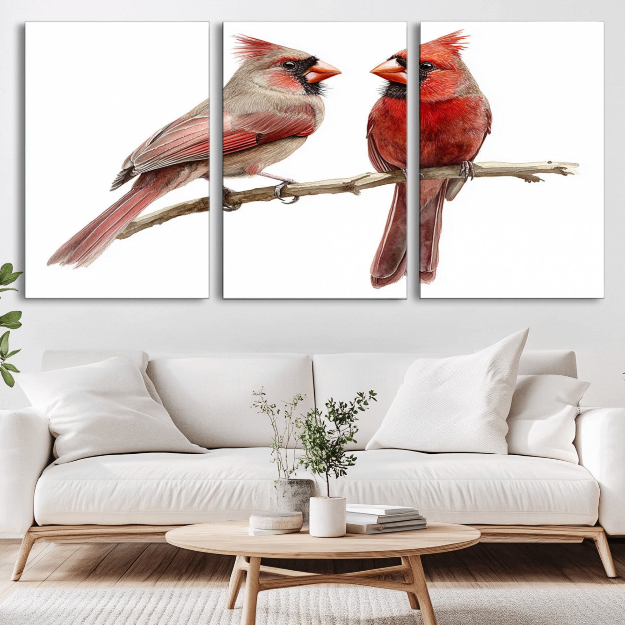 -Cardinal Bird Canvas Wall Art - Male and Female Cardinal Print - Abstract Bird Wall Decor for Home -