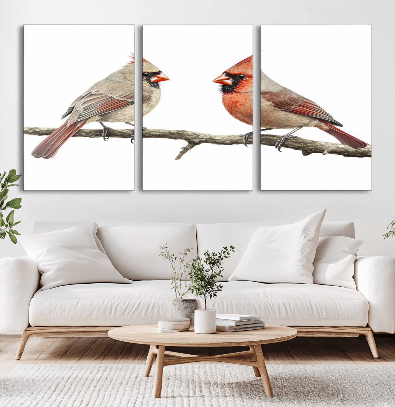 MGV-CV-60X30-3P - Cardinal Canvas Wall Art - Male and Female Cardinal Print - Nature-Inspired Bird Wall Decor for Home