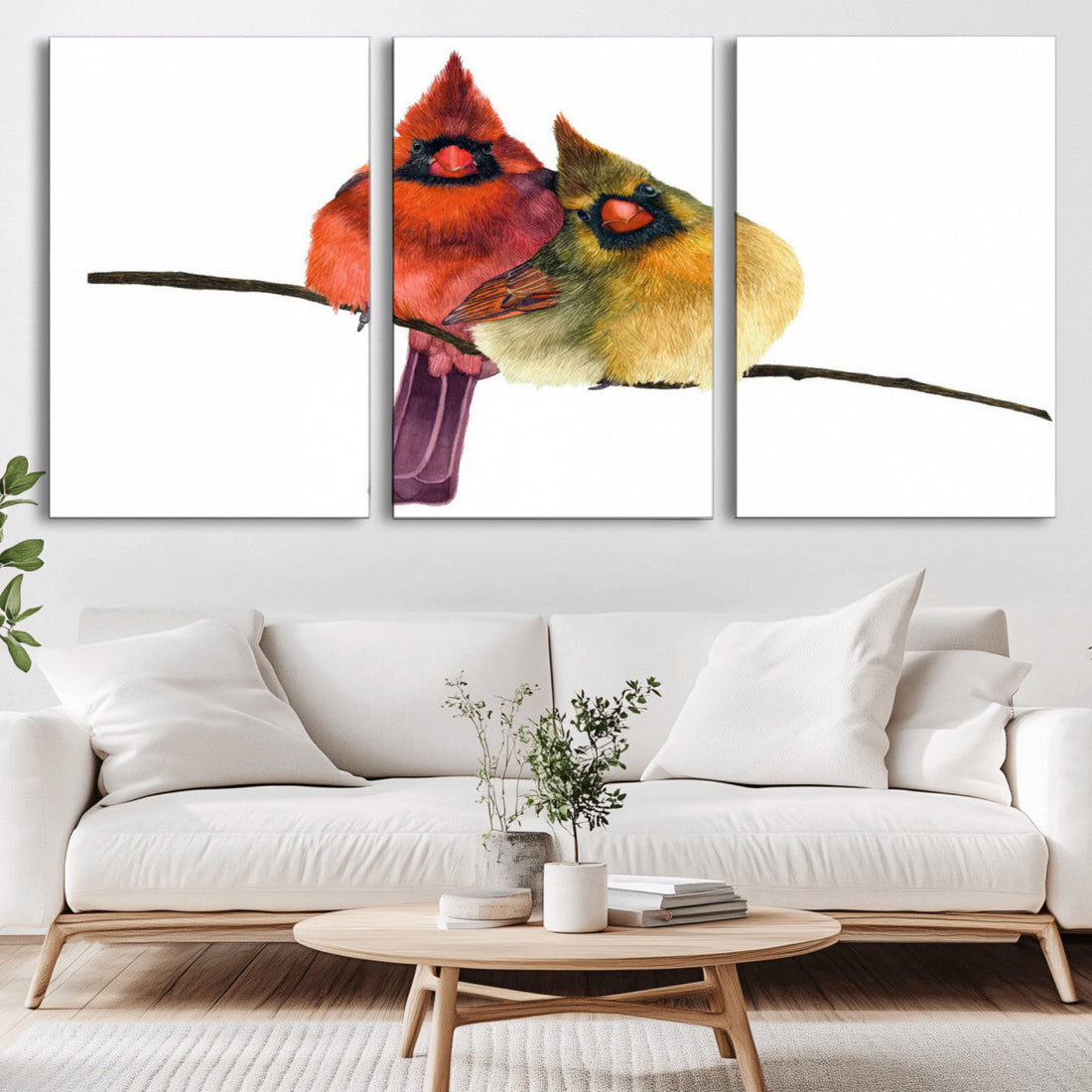 Cardinal Bird Canvas Wall Art, Male and Female Cardinal Print, Nature Inspired Bird Decor