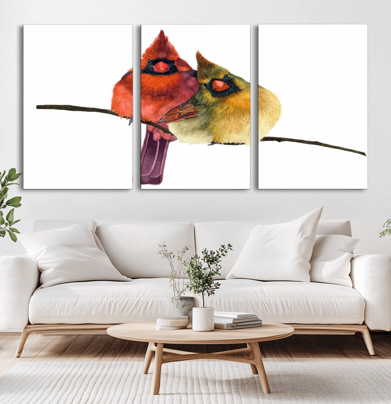 MGV-CV-60X30-3P - Cardinal Bird Canvas Wall Art - Male and Female Cardinal Print - Nature-Inspired Bird Wall Decor for