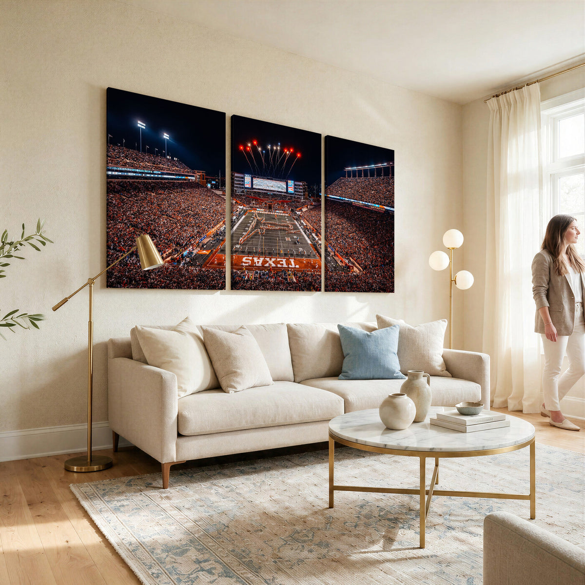 58778-MGV-CV-36X24 - Texas Stadium Night Game Wall Art Canvas Print, Vibrant Football Fireworks Scene
