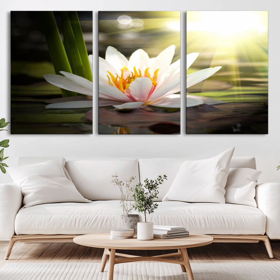 Lotus Flower Wall Art Canvas Print, Water Lily Large Wall Art, Zen Floral Decor