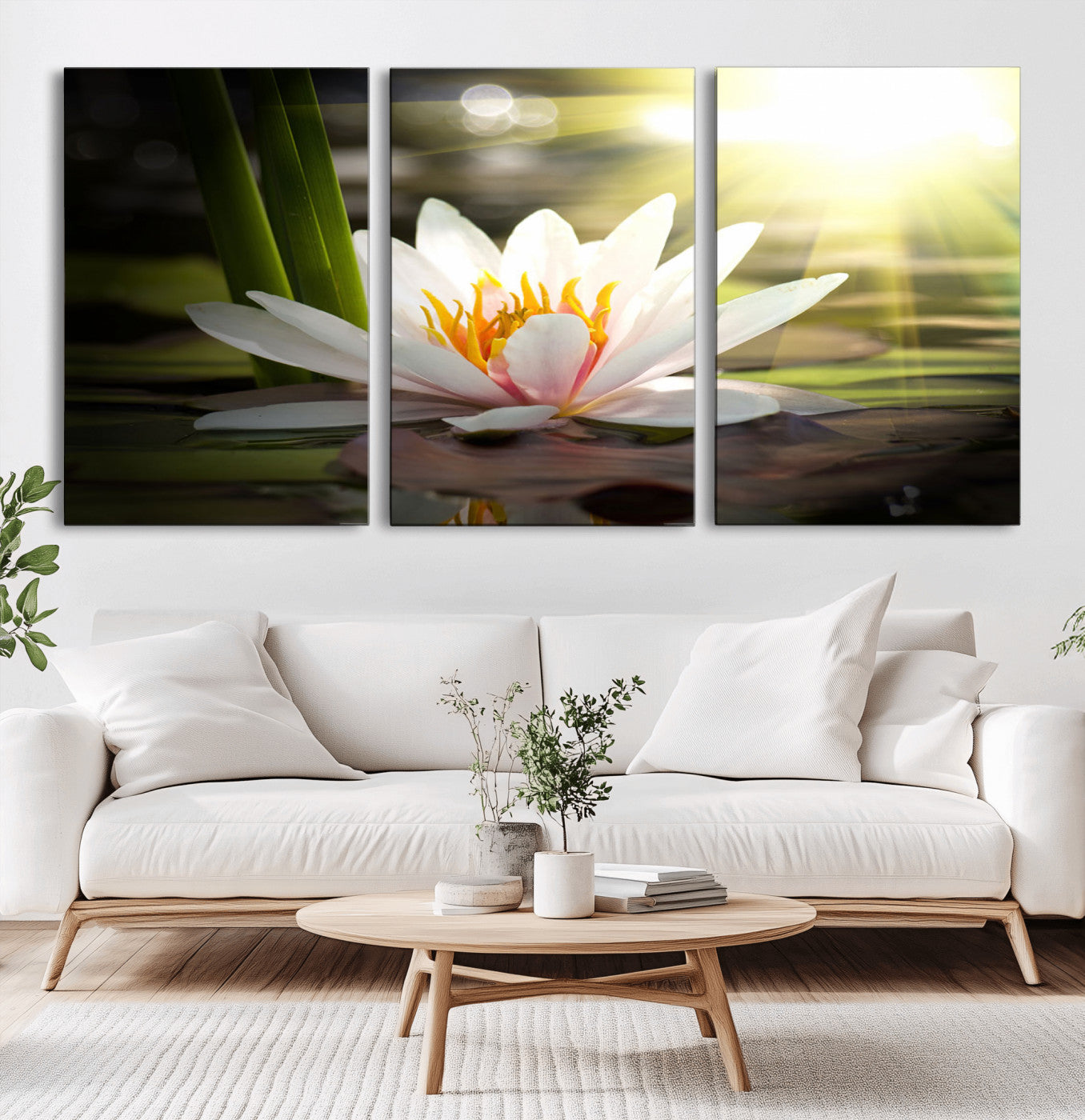 MGV-CV-60X30-3P - Lotus Flower Wall Art Canvas Print, Water Lily Large Wall Art Canvas Print