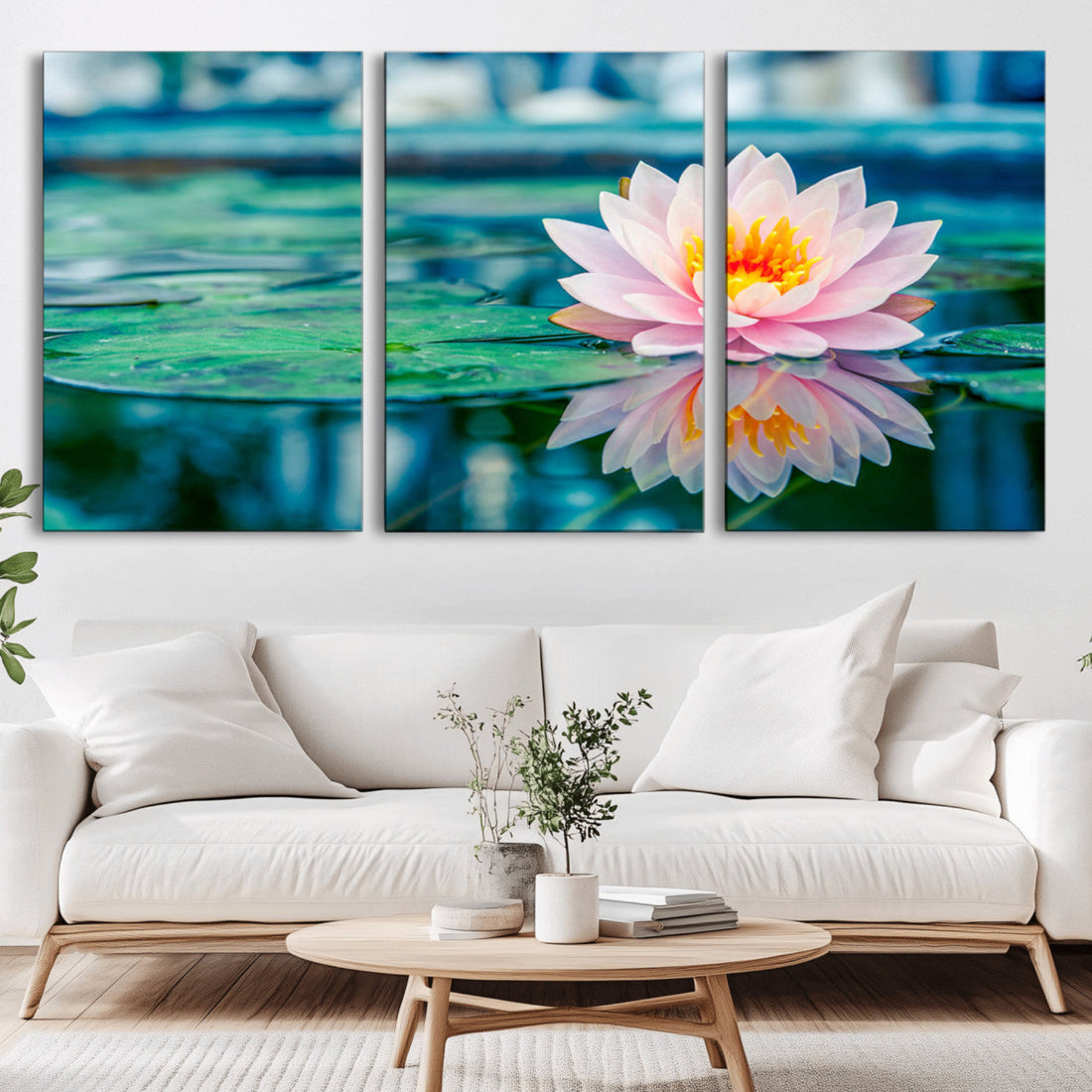 Lotus Flower Wall Art Canvas Print, Water Lily Large Wall Art for Meditation Room Decor