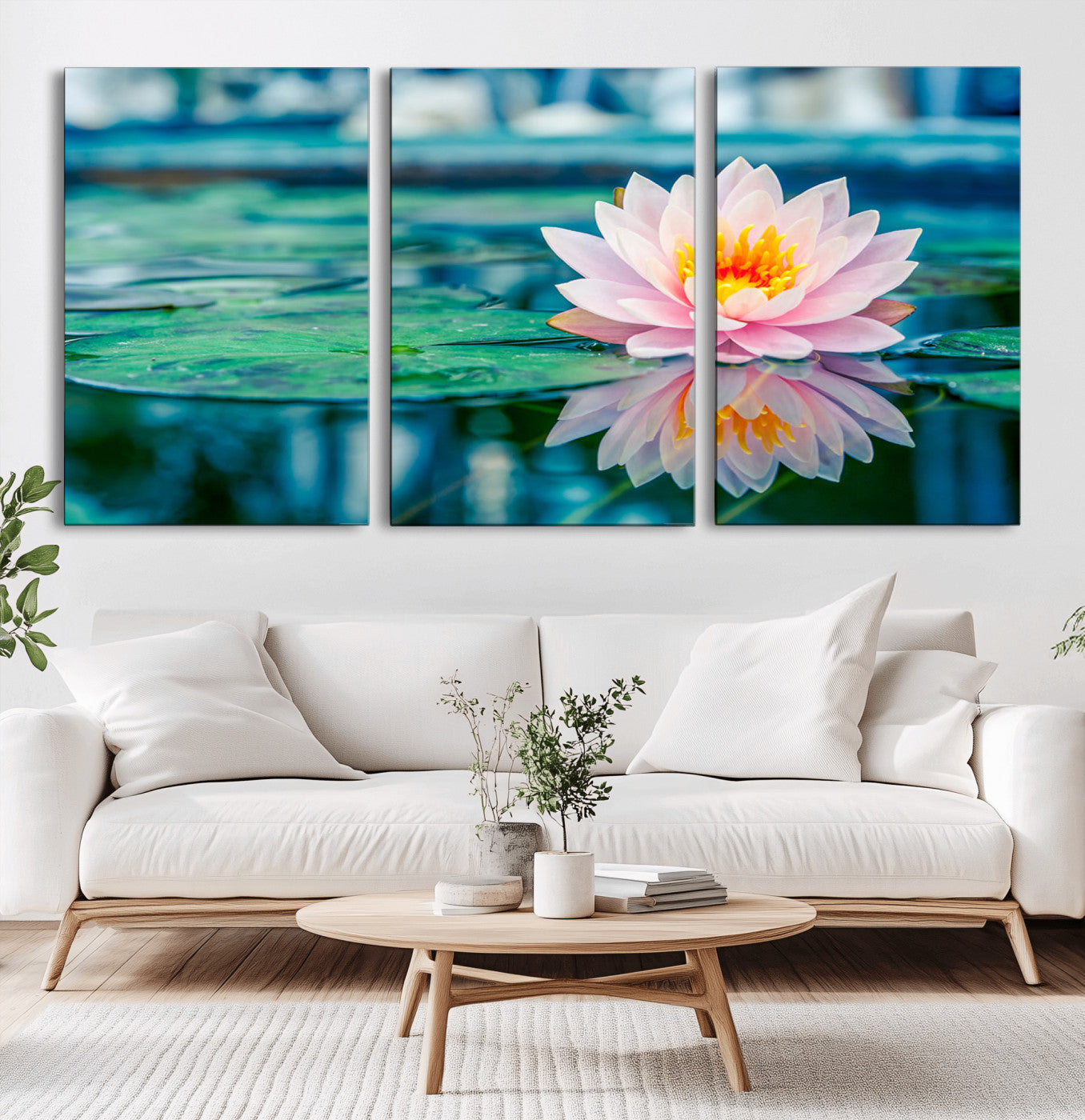 MGV-CV-60X30-3P - Lotus Flower Wall Art Canvas Print, Water Lily Large Wall Art Canvas Print for Yoga Room Decor,