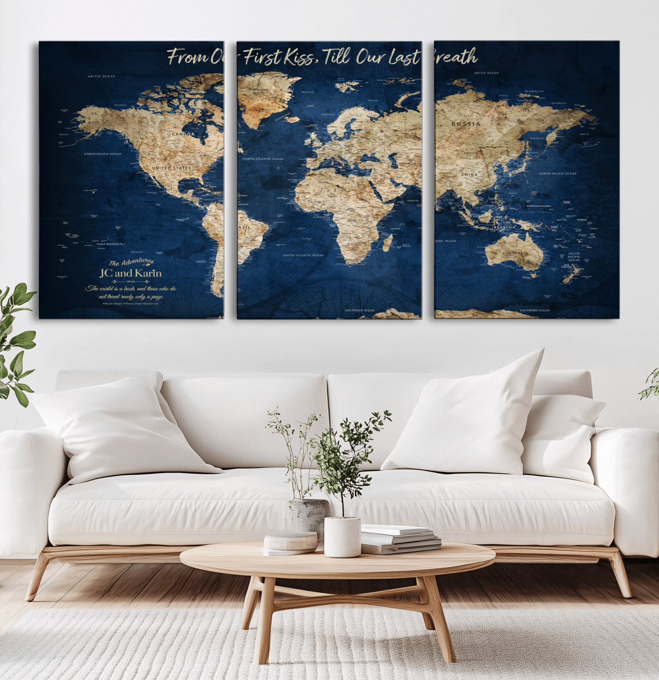 MGV-CV-60X30-3P - Push Pin World Map Canvas Print – Framed Wall Art for Couples to Track Their Travels – Anniversary