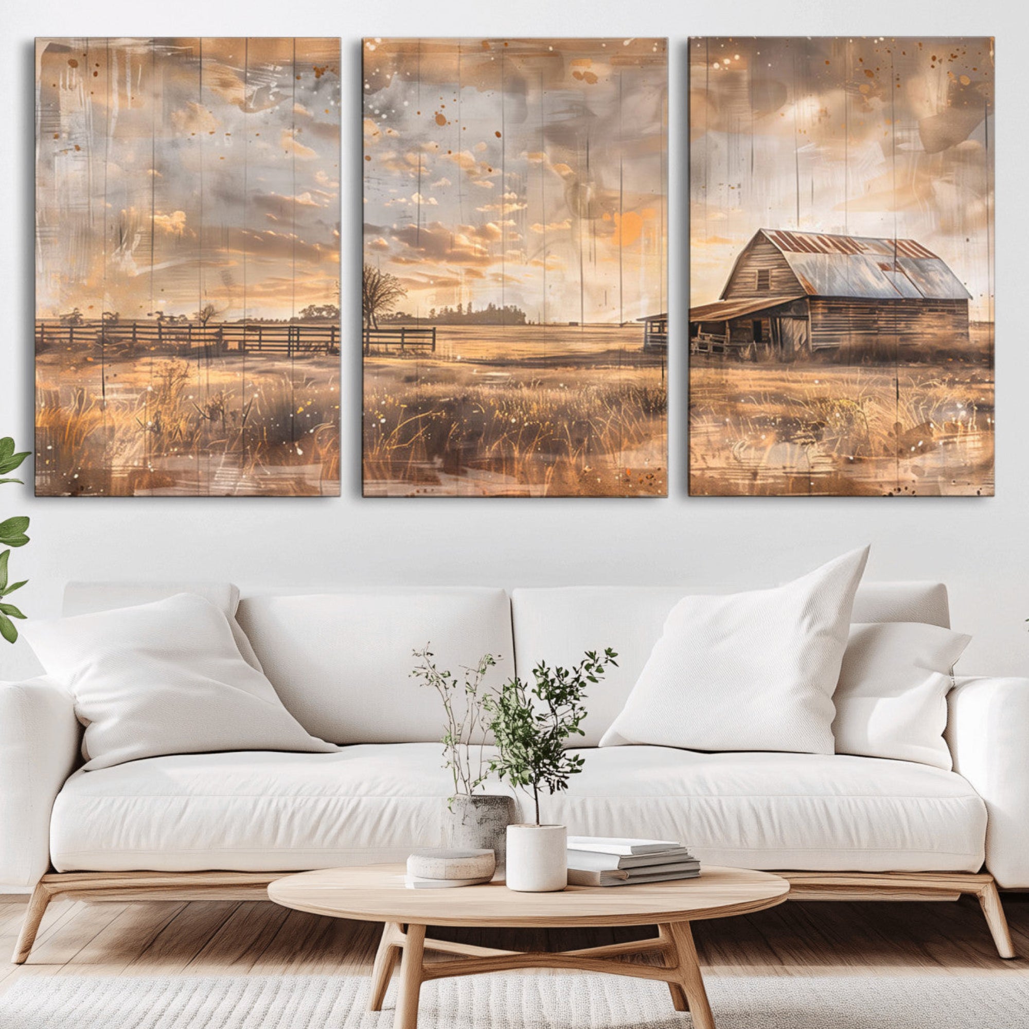 FARM2-MGV-CV-36X24-Rustic Farmhouse Wall Art Canvas Print | Barn and Field Canvas Print | Vintage Country Landscape