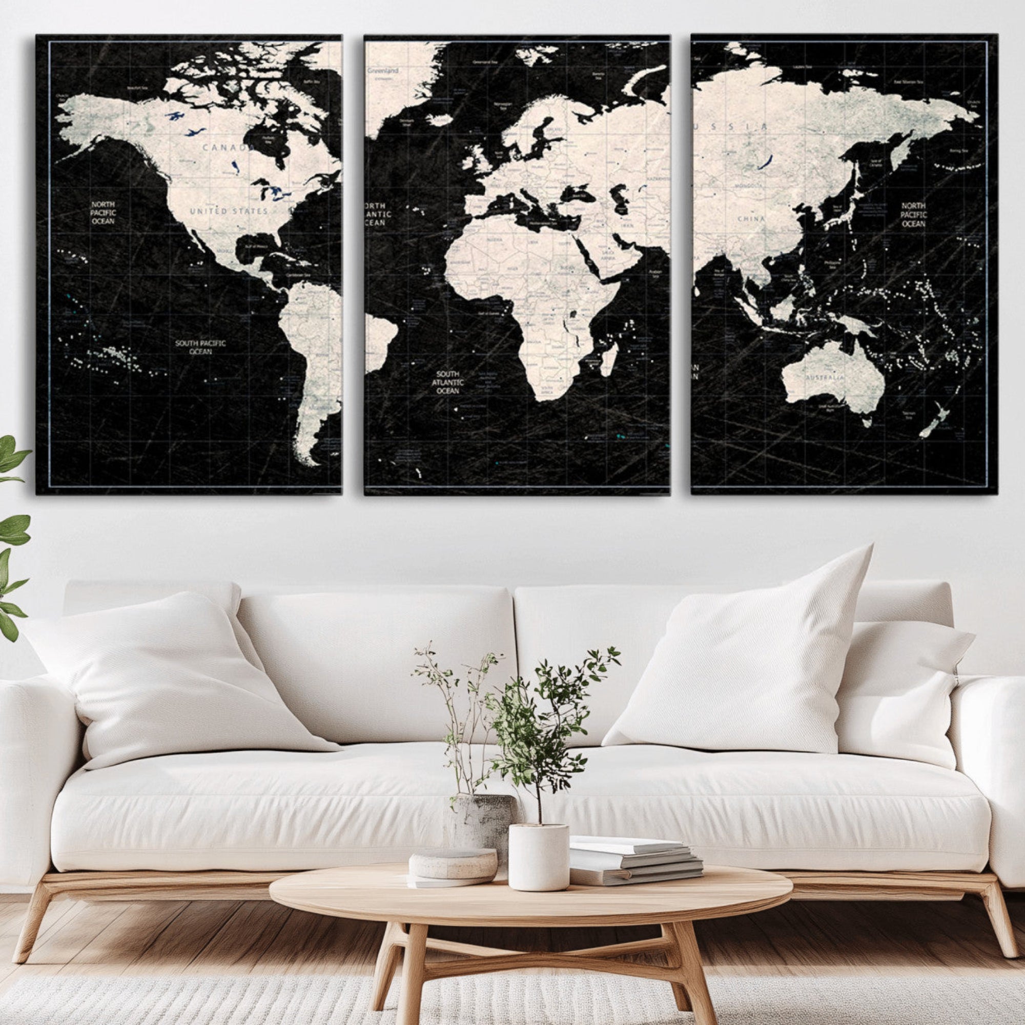 N50Black-MGV-CV-36X24-Push Pin World Map Canvas Print – Framed Travel Map Wall Art for Couples, Anniversary Gift, Track Adventures at Home or Office Decor