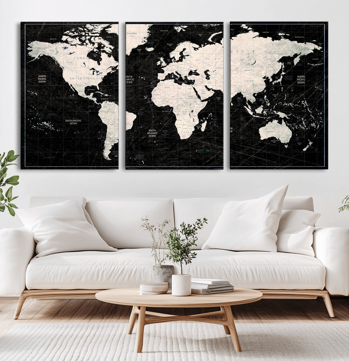 N50Black-MGV-CV-36X24-Push Pin World Map Canvas Print – Framed Travel Tracker Wall Art for Couples, Anniversary Gift and Elegant Home Decor