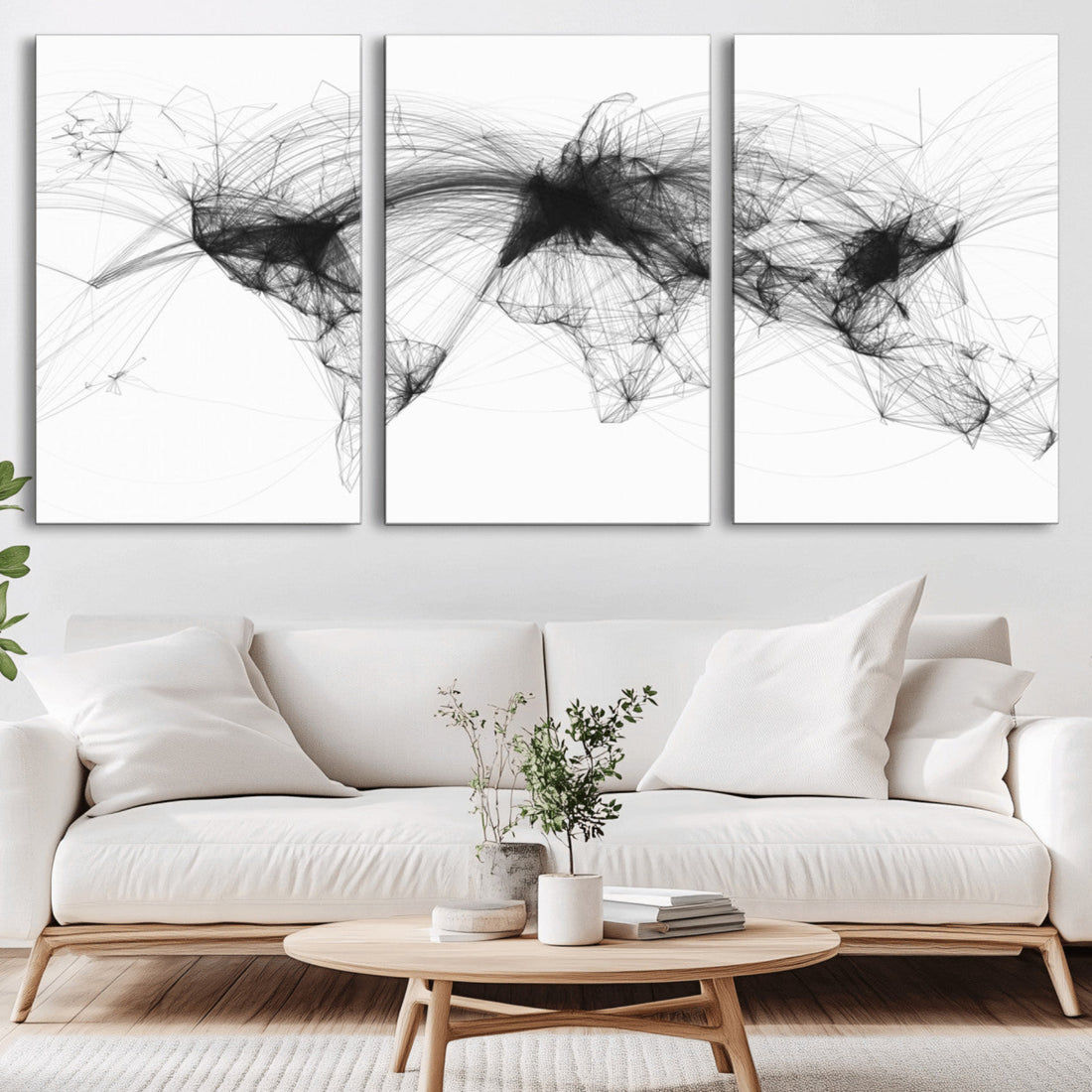 Flight Routes Air Traffic Map Canvas Wall Art, World Flight Routes Print
