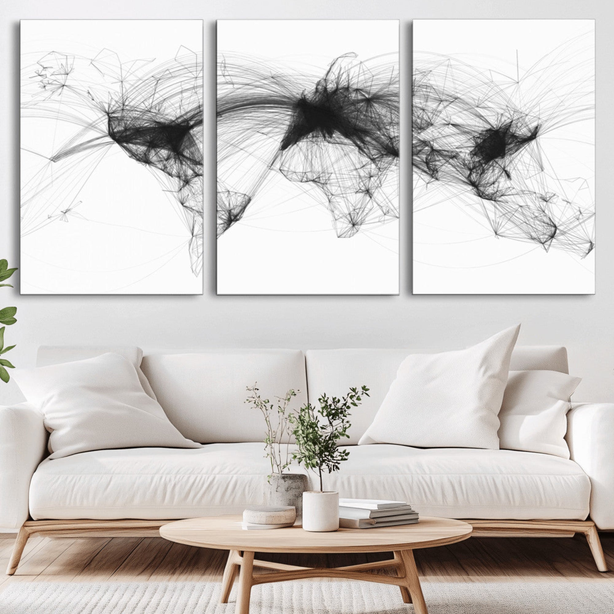 Black-Flight-Routes-MGV-CV-36X24-Flight Routes Air Traffic Map Canvas Wall Art - Framed - Ready to Hang
