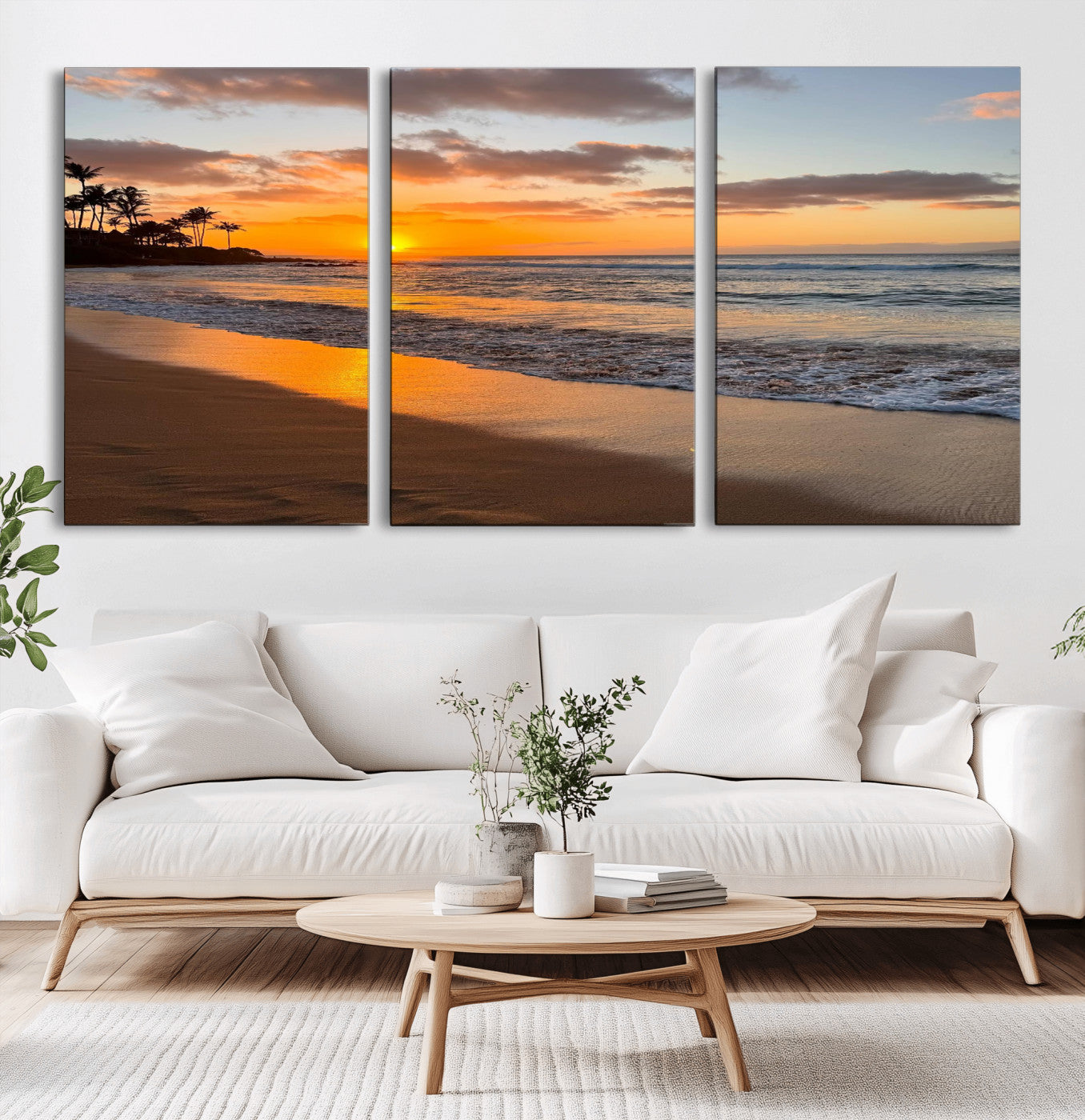 MGV-CV-60X30-3P - Sunset Wall Art Print - Stunning Beach Sunset Canvas Artwork for Elegant Home or Office Coastal