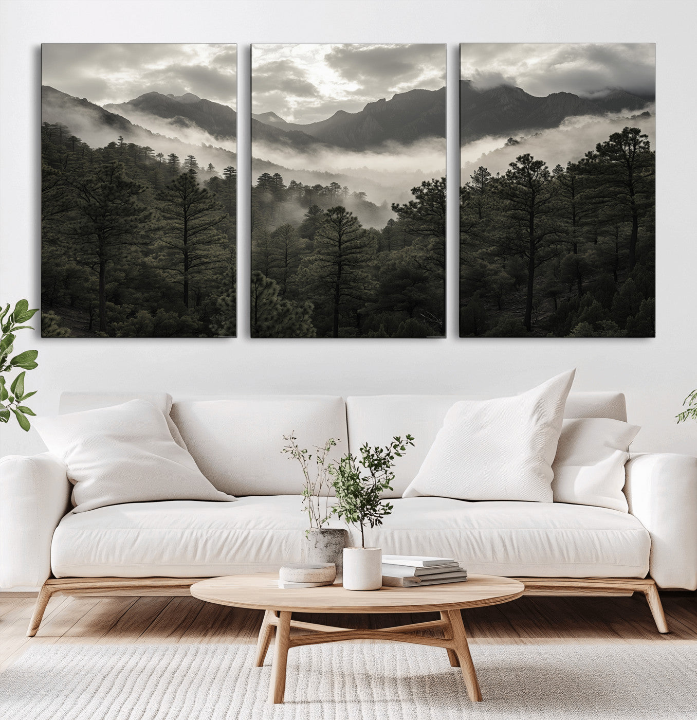 96173787-MGV-CV-36X24-Moody Forest Wall Art – Framed Mountain Fog Canvas Artwork, Misty Woodland Design, Tranquil Nature Decor for Home, Office