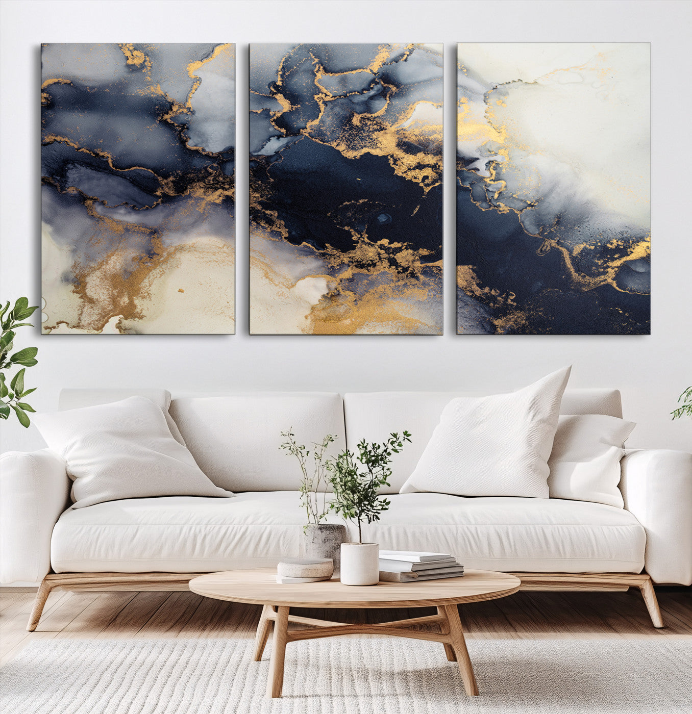 41136487-MGV-CV-60X30-3P-Black Marble Wall Art Canvas Print – Framed Abstract Gold Veins Elegant Luxury Design Decor for Home, Office