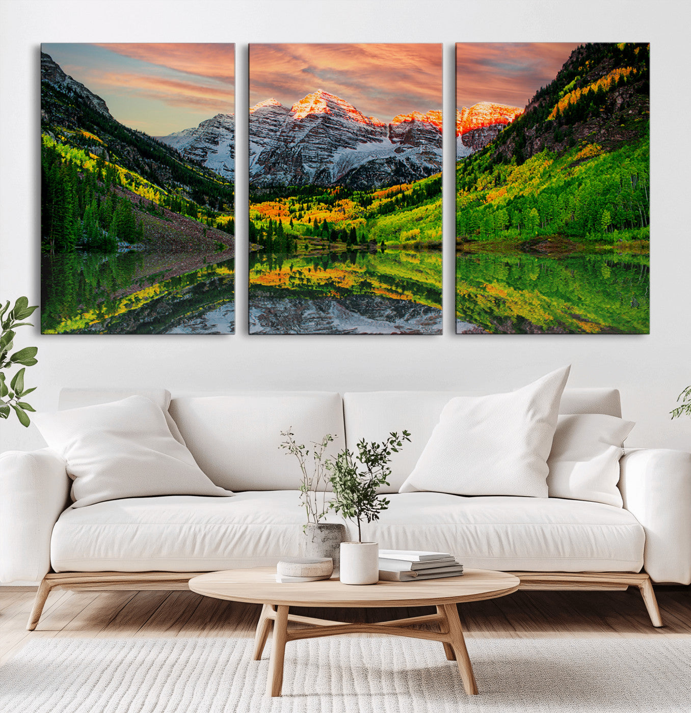 59533484-MGV-CV-36X24-Maroon Bells Lake Wall Art Canvas Print – Framed Majestic Colorado Mountain Scene with Autumn Reflection Artwork for Home, Office
