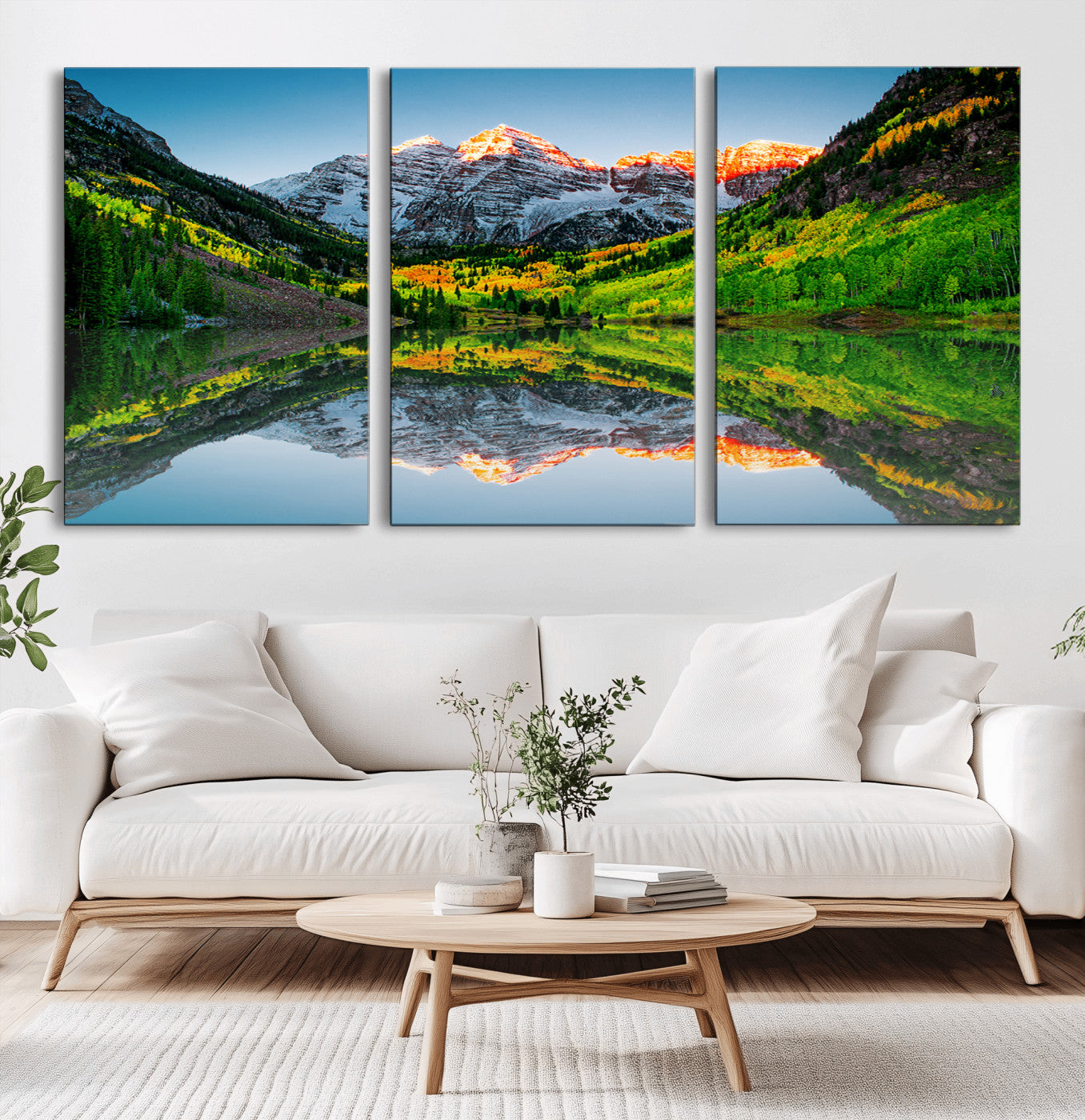 17996974-MGV-CV-36X24-Sunrise Maroon Bells Lake Wall Art Canvas Print – Framed Elk Mountains Landscape Artwork for Home, Office