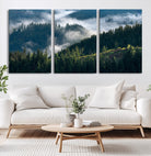 Misty Forest Wall Art Canvas Print, Framed Pine Hills Art Picture Print, Moody Hills Perfect Moody Woodland Decor Artwork