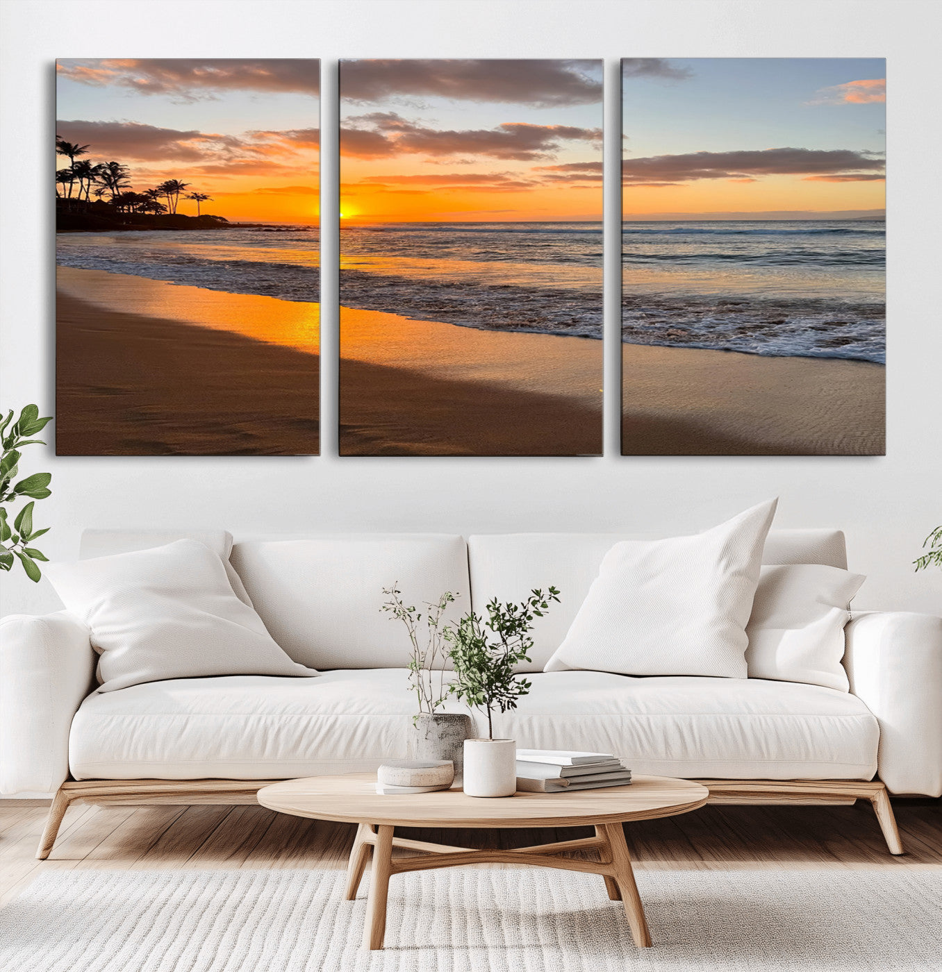 64381660-MGV-CV-36X24-Tropical Beach Wall Art – Framed Sunset Ocean Canvas Artwork, Golden Shore Design, Modern Coastal Decor for Home, Office
